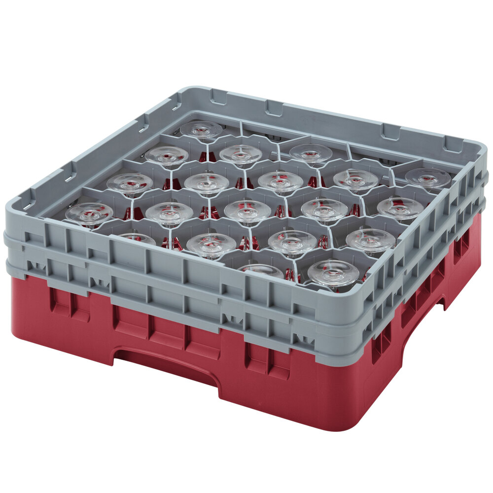 Cambro 20S434416 Camrack 5 1/4" High Customizable Cranberry 20 Compartment Glass Rack
