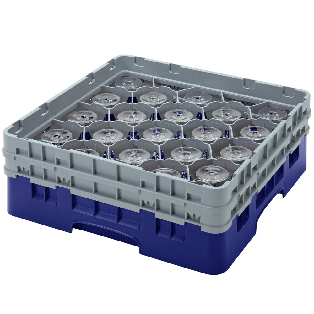 Cambro 20S1114186 Camrack 11 3/4" High Customizable Navy Blue 20 Compartment Glass Rack with 6 Extenders