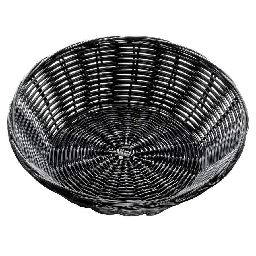 Tablecraft 2475 8 1/2" x 2 1/4" Round Black Rattan Basket - 12/Pack