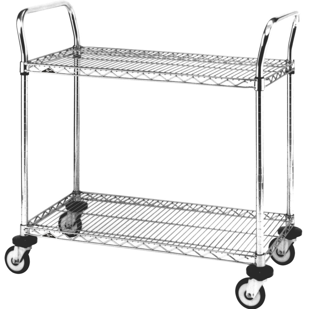 Metro MW607 Super Erecta 21" x 36" x 39" Two Shelf Standard Duty Chrome Utility Cart