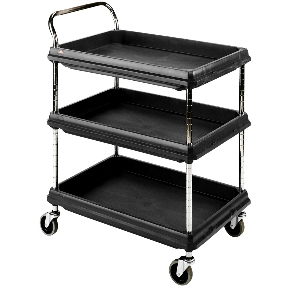 Metro BC2636-3DBL Black Utility Cart with Three Deep Ledge Shelves 38 3/4" x 27"