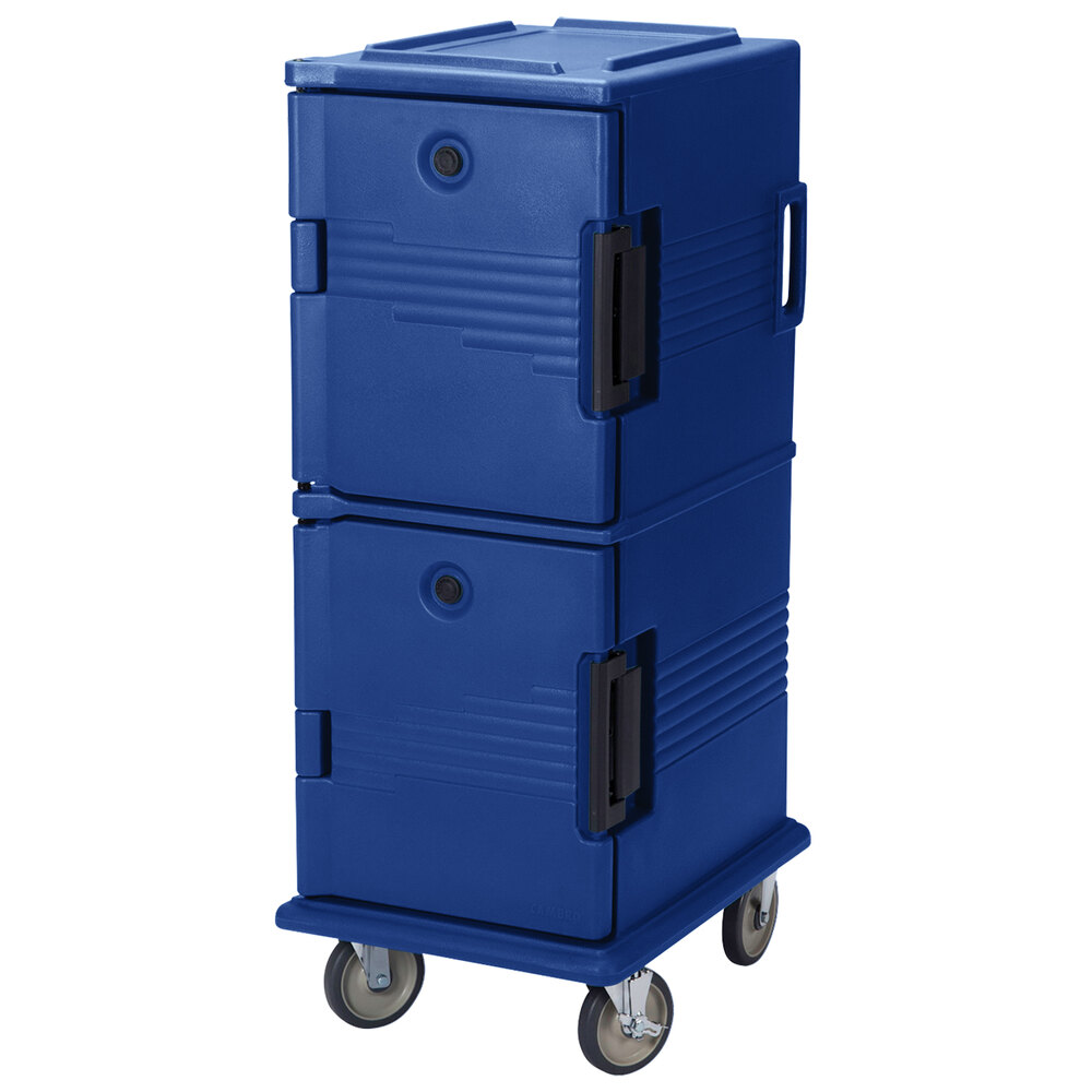 Cambro UPC800SP186 Ultra Camcart® Navy Blue Insulated Food Pan Carrier with Heavy-Duty Casters and Security Package - Holds 12 Pans