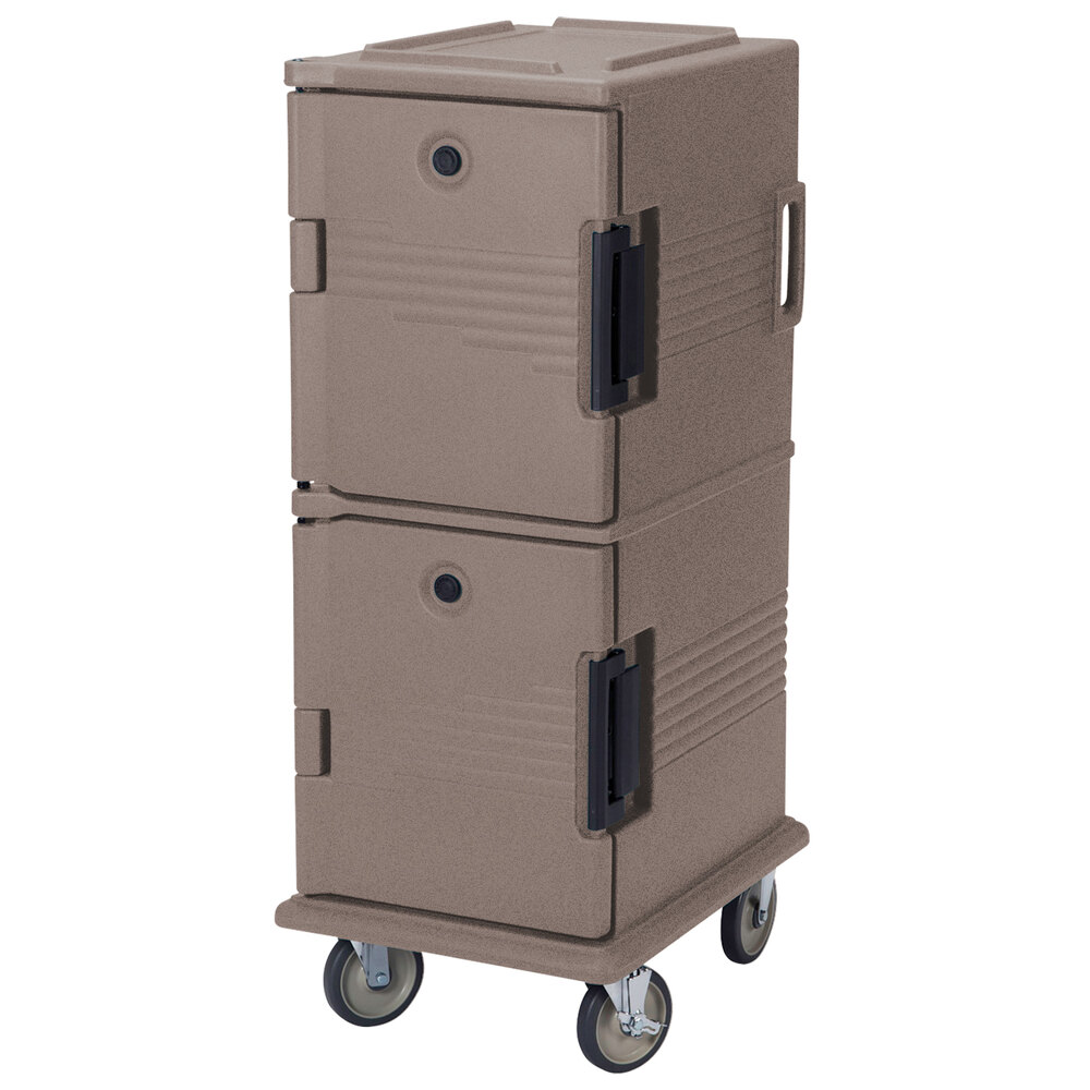 Cambro UPC800SP194 Ultra Camcart® Granite Sand Insulated Food Pan Carrier with Heavy-Duty Casters and Security Package - Holds 12 Pans