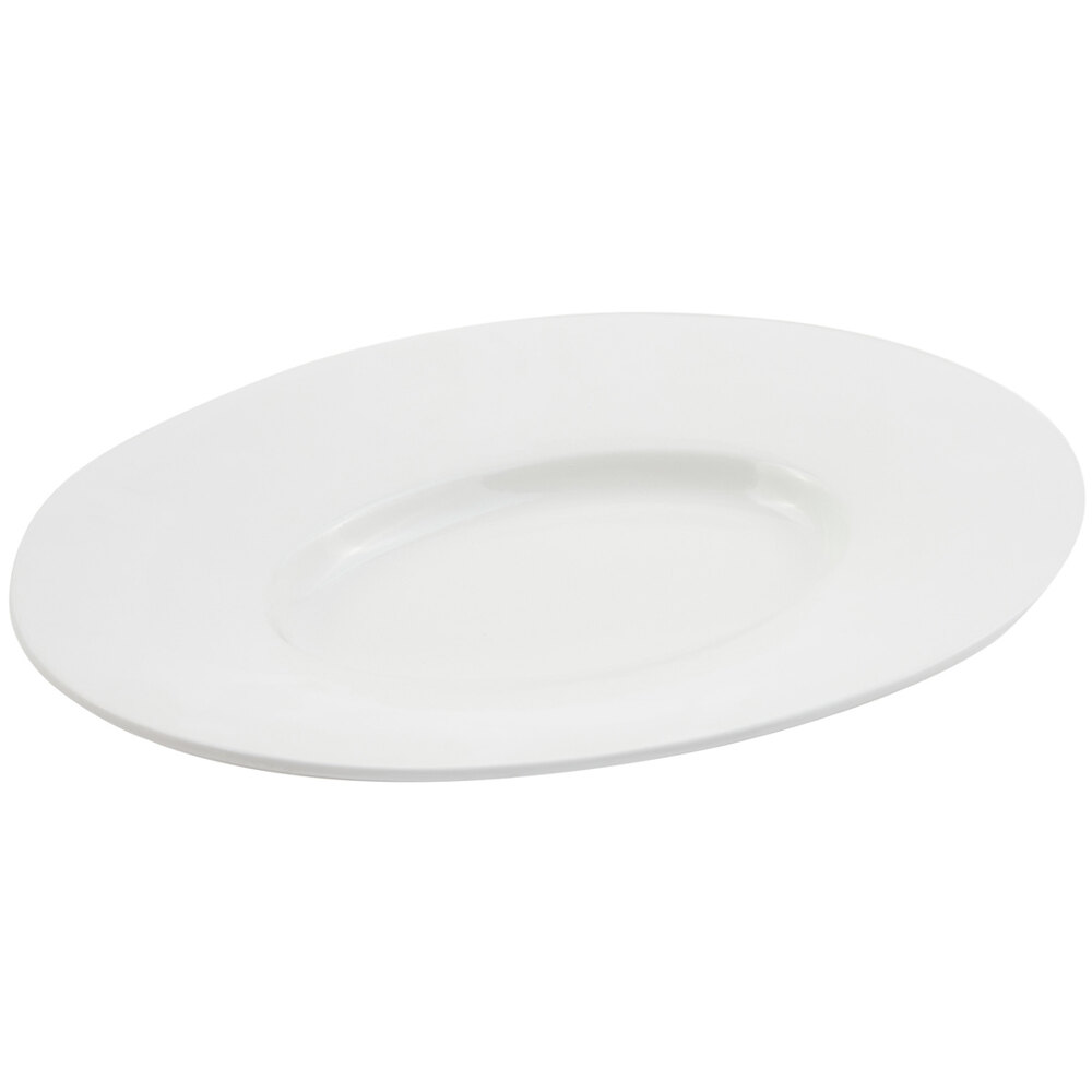 Bon Chef 2090 19" x 16" White Sandstone Finish Cast Aluminum Wide Rim Platter