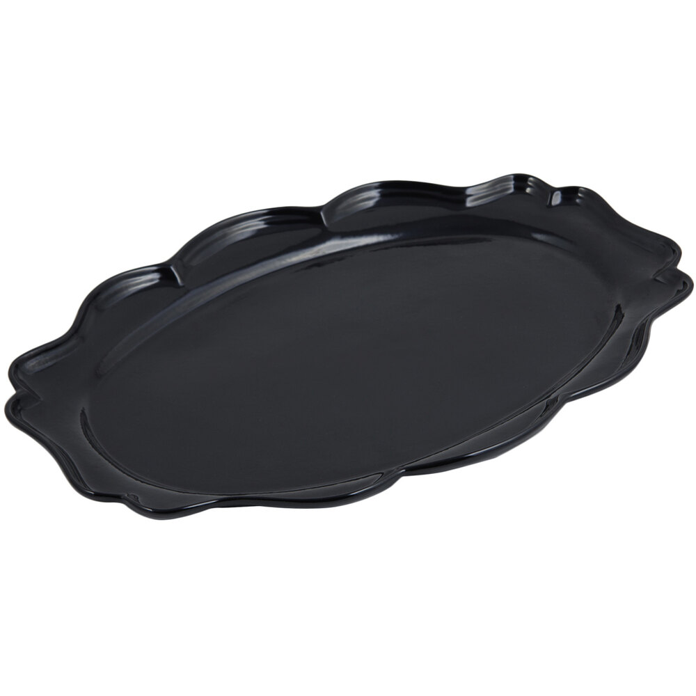 Bon Chef 2027 Queen Anne 12 1/2" x 16" Black Sandstone Finish Cast Aluminum Oval Platter