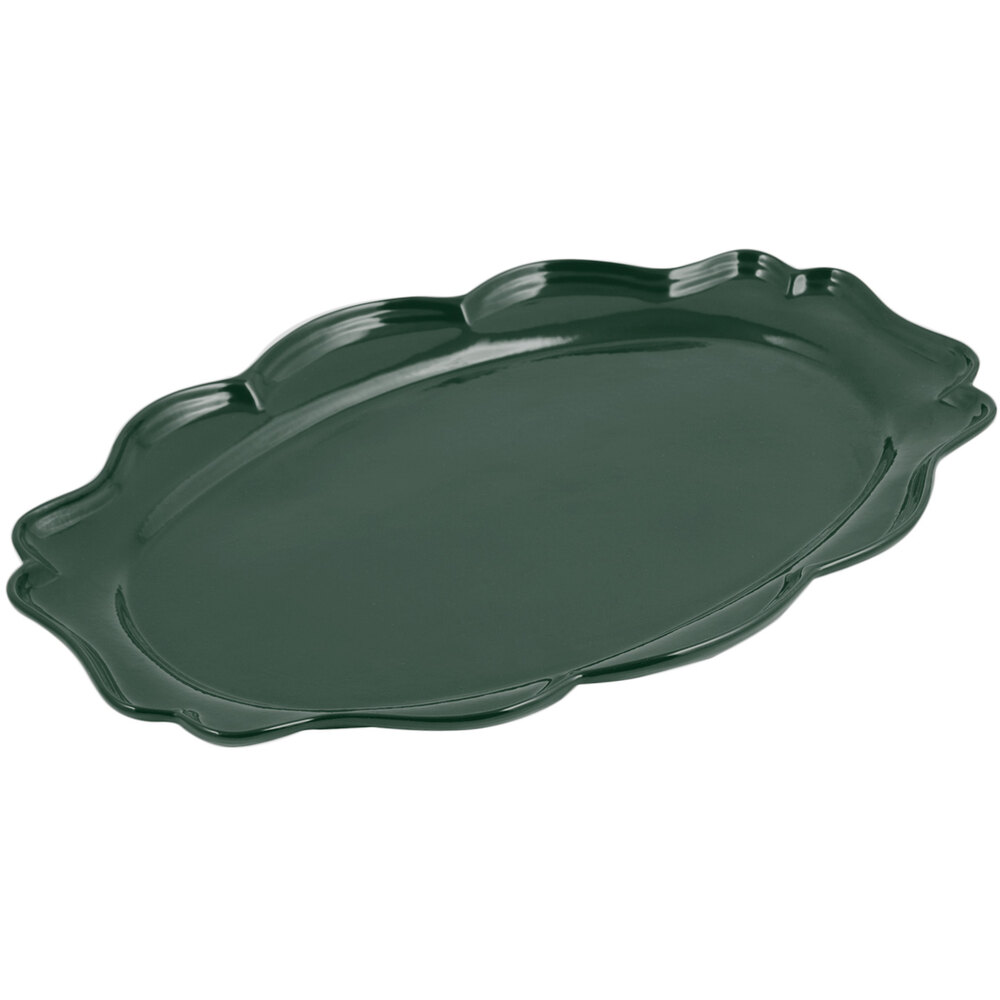 Bon Chef 2027 Queen Anne 12 1/2" x 16" Hunter Green Sandstone Finish Cast Aluminum Oval Platter