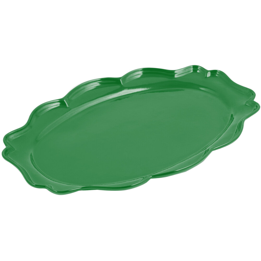 Bon Chef 2027 Queen Anne 12 1/2" x 16" Calypso Green Sandstone Finish Cast Aluminum Oval Platter