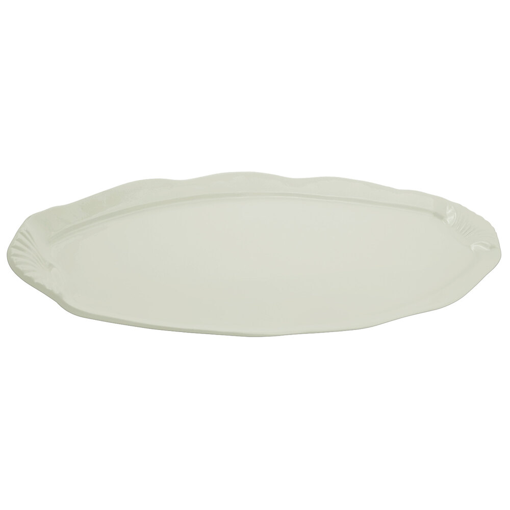 Bon Chef 2065 28" x 12" Ivory Sandstone Finish Cast Aluminum Shell and Fish Platter
