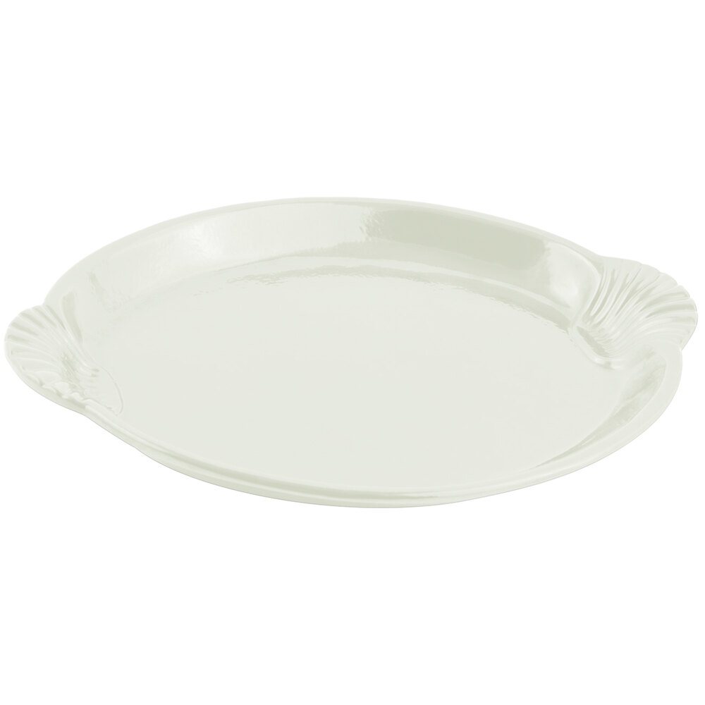 Bon Chef 2072 12" x 17" Ivory Sandstone Finish Cast Aluminum Shell and Fish Platter