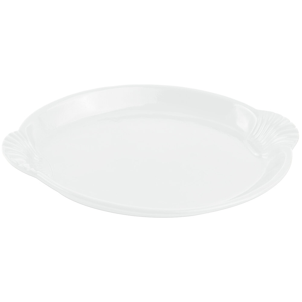 Bon Chef 2072 12" x 17" White Sandstone Finish Cast Aluminum Shell and Fish Platter