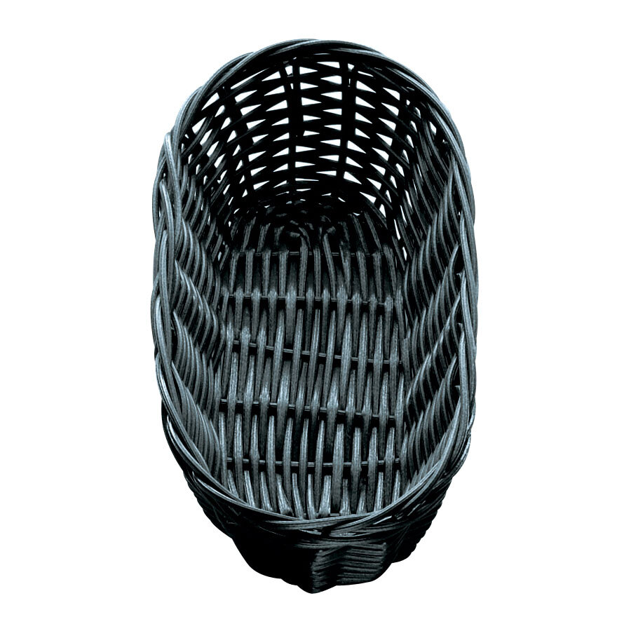 Tablecraft 2417 9" x 3 1/2" x 2" Oblong Black Rattan Basket - 12/Pack