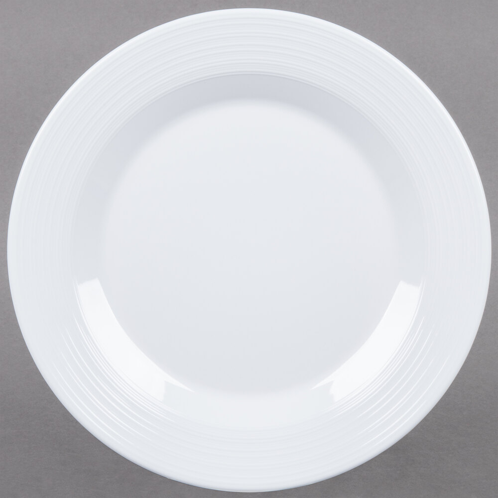 GET PT-10-MN-W Minski 10 1/2" White Melamine Textured Rim Plate - 12/Case