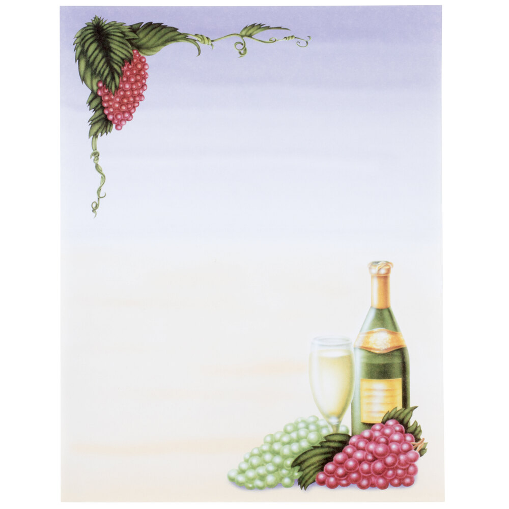 Choice 8 1/2" x 11" Menu Paper - Wine Setting Themed Grapevine Design Cover - 100/Pack