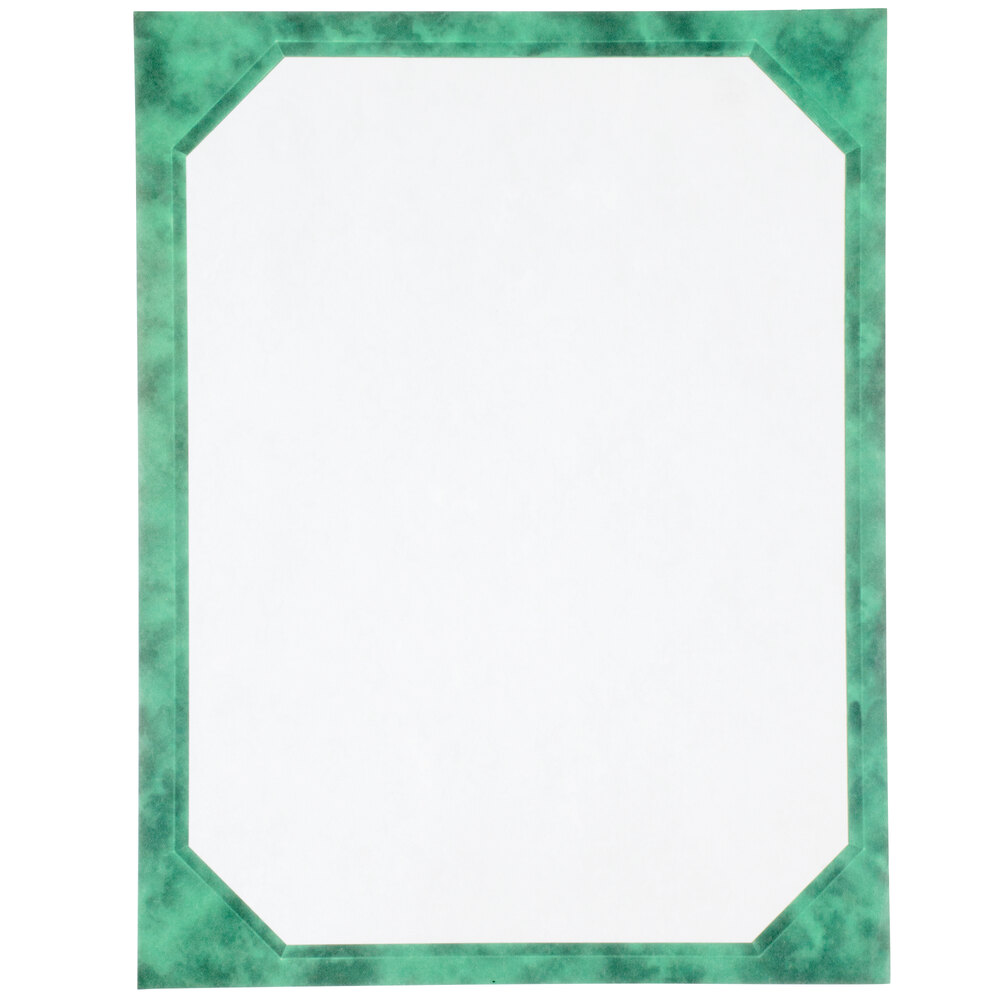 Choice 8 1/2" x 11" Green Menu Paper - Angled Marble Border - 100/Pack