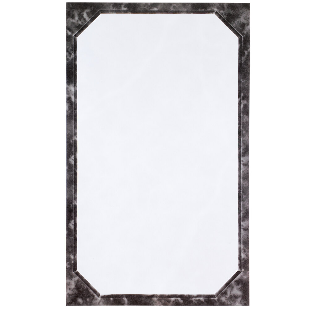 Choice 8 1/2" x 14" Black Menu Paper - Angled Marble Border - 100/Pack
