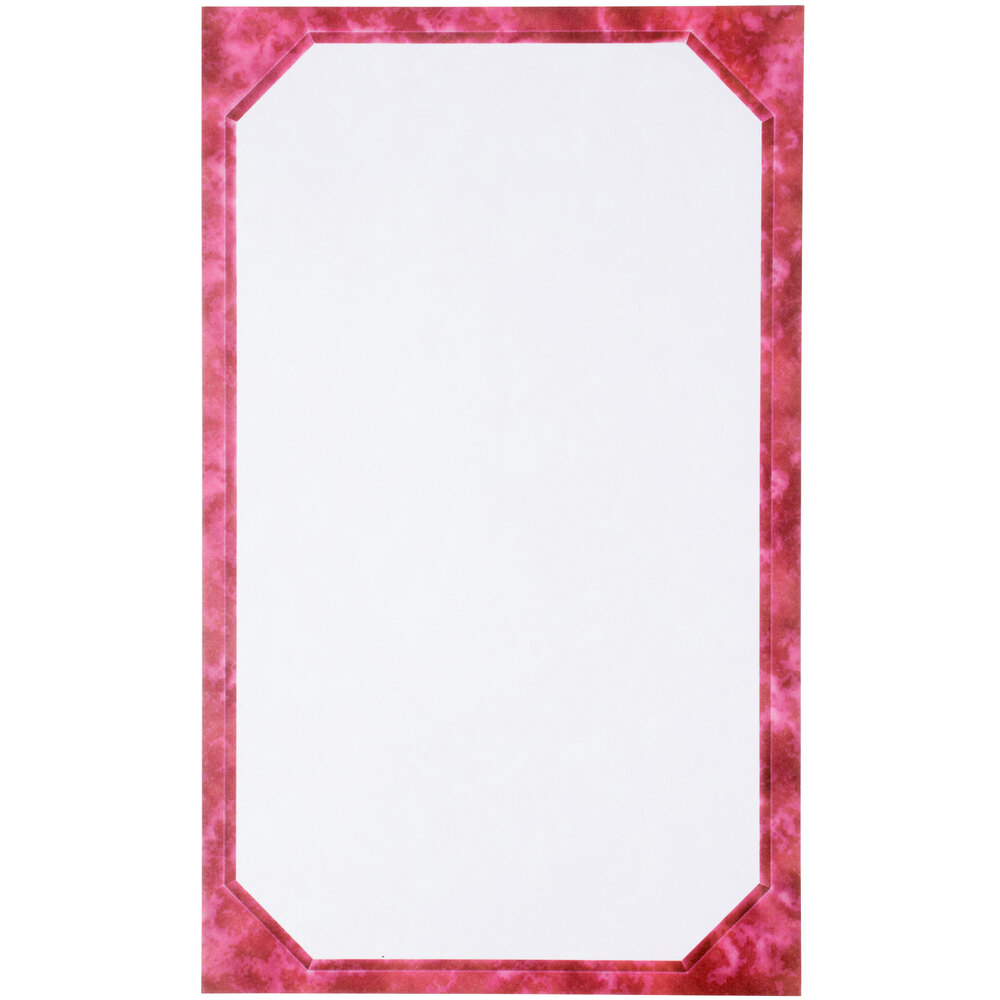 Choice 8 1/2" x 14" Burgundy Menu Paper - Angled Marble Border - 100/Pack