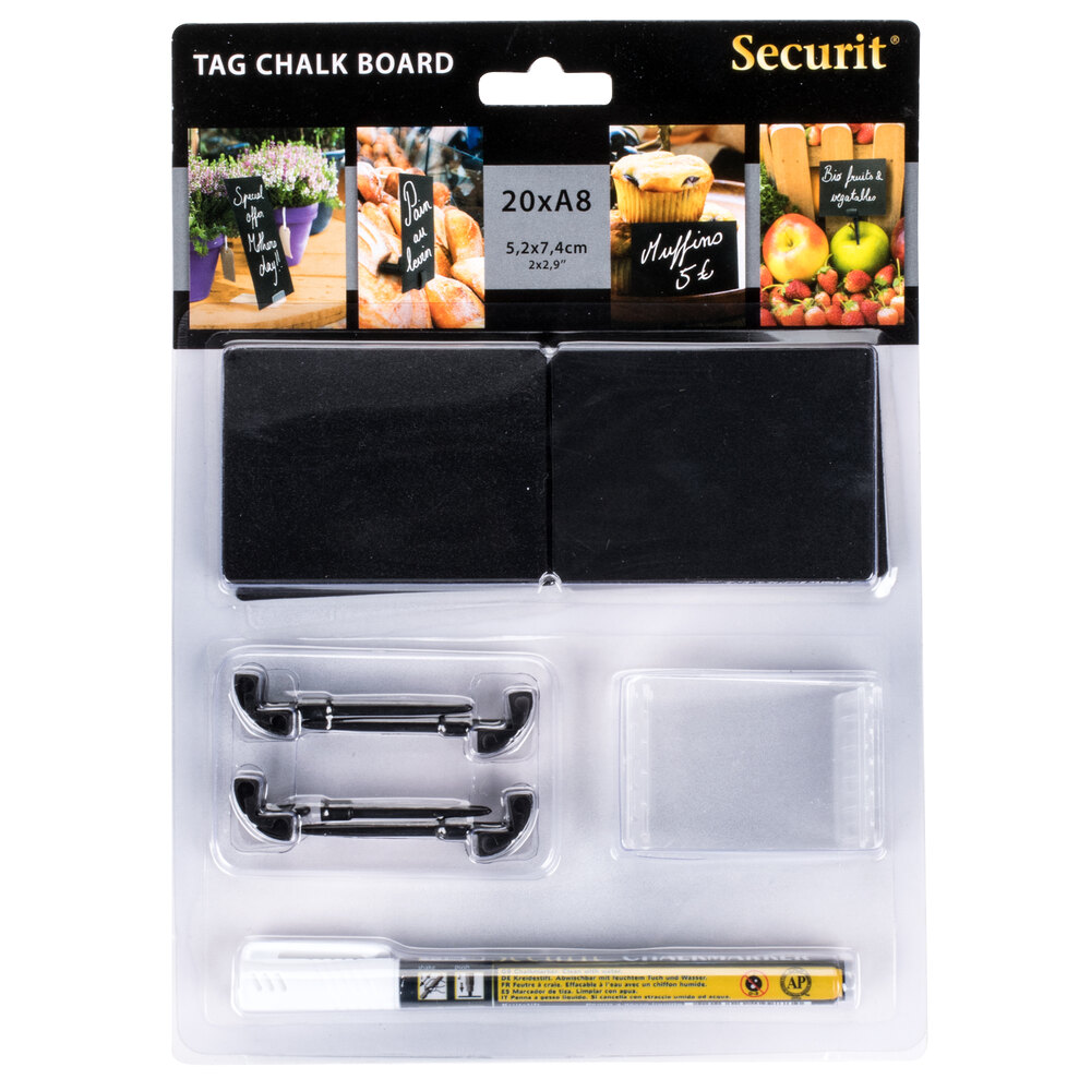 American Metalcraft TAGA8WT 3" x 2" Mini Chalk Cards and Marker Display Kit - 20/Pack
