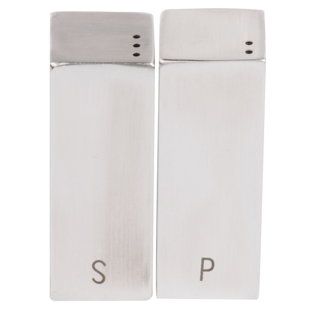 Tablecraft 167 1.5 oz. Square Stainless Steel Salt and Pepper Shakers - 6/Set