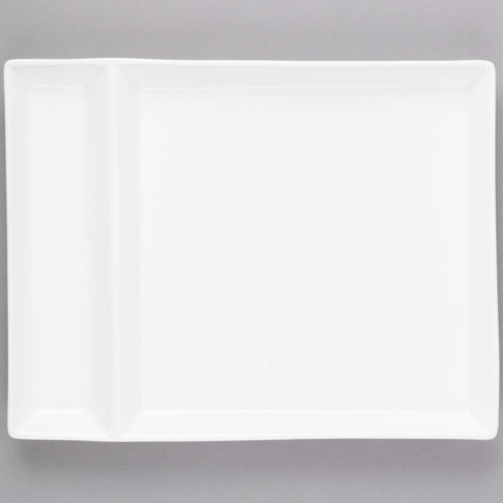 Libbey Slate 9" x 7" Ultra Bright White 2-Compartment Porcelain Cocktail Plate - 24/Case
