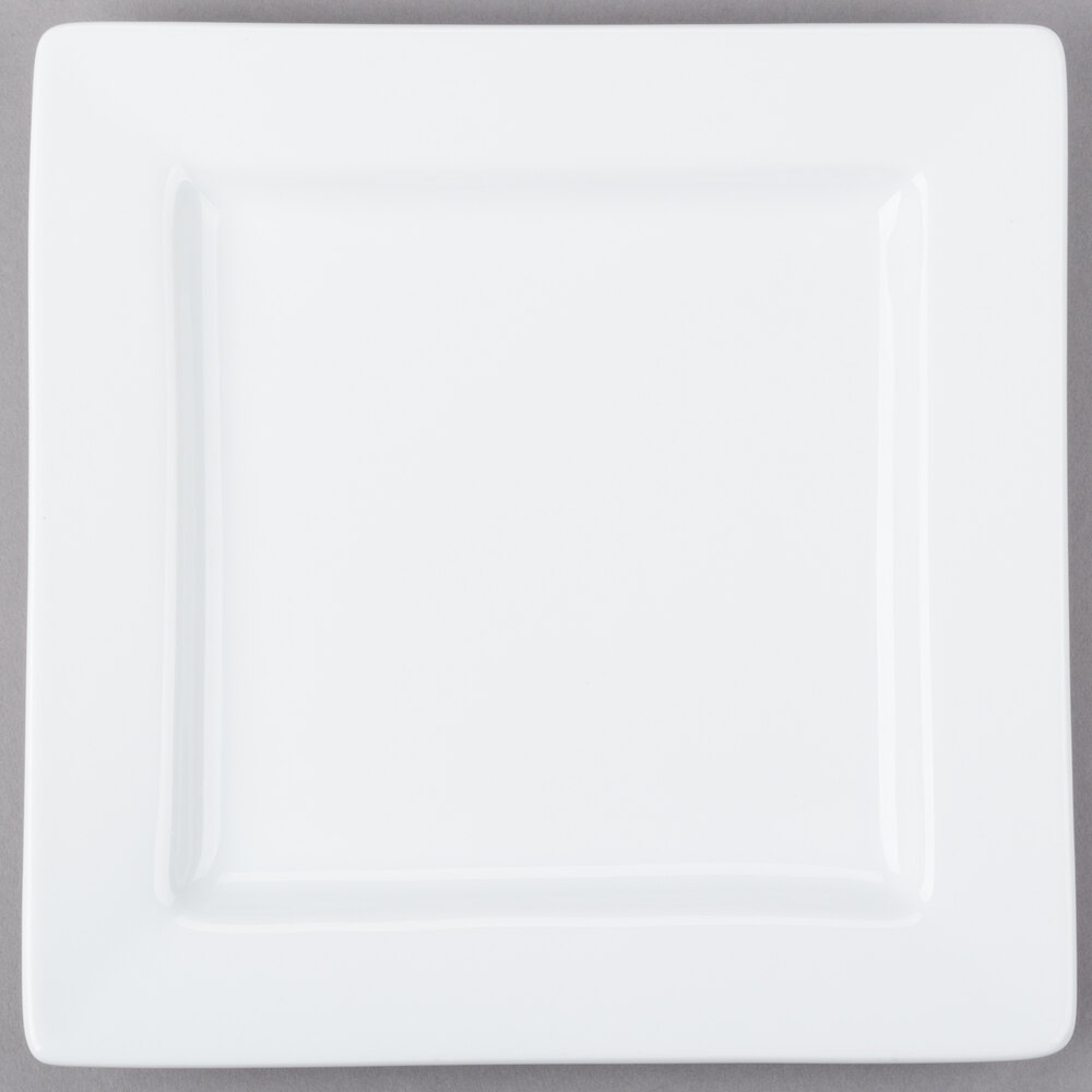Libbey Slate 9" Ultra Bright White Wide Rim Square Porcelain Plate - 12/Case