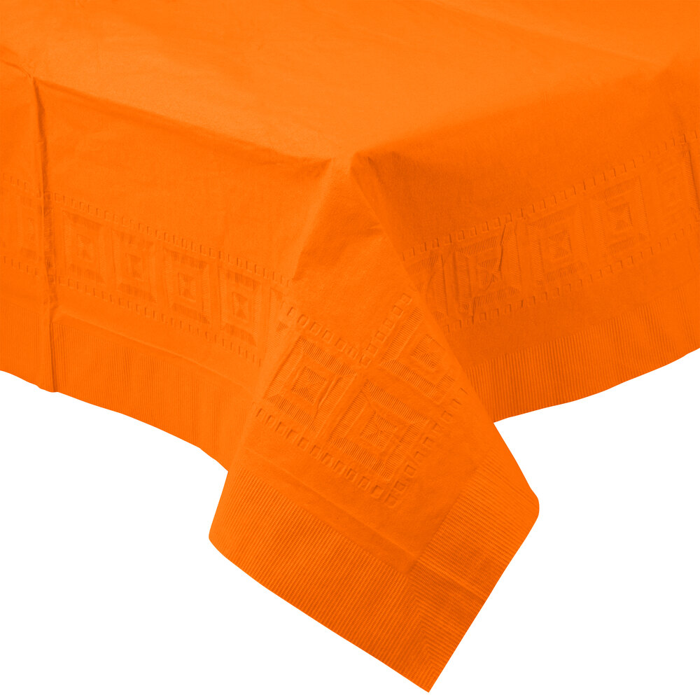 Creative Converting 710237 54" x 108" Sunkissed Orange Tissue / Poly Table Cover - 6/Case