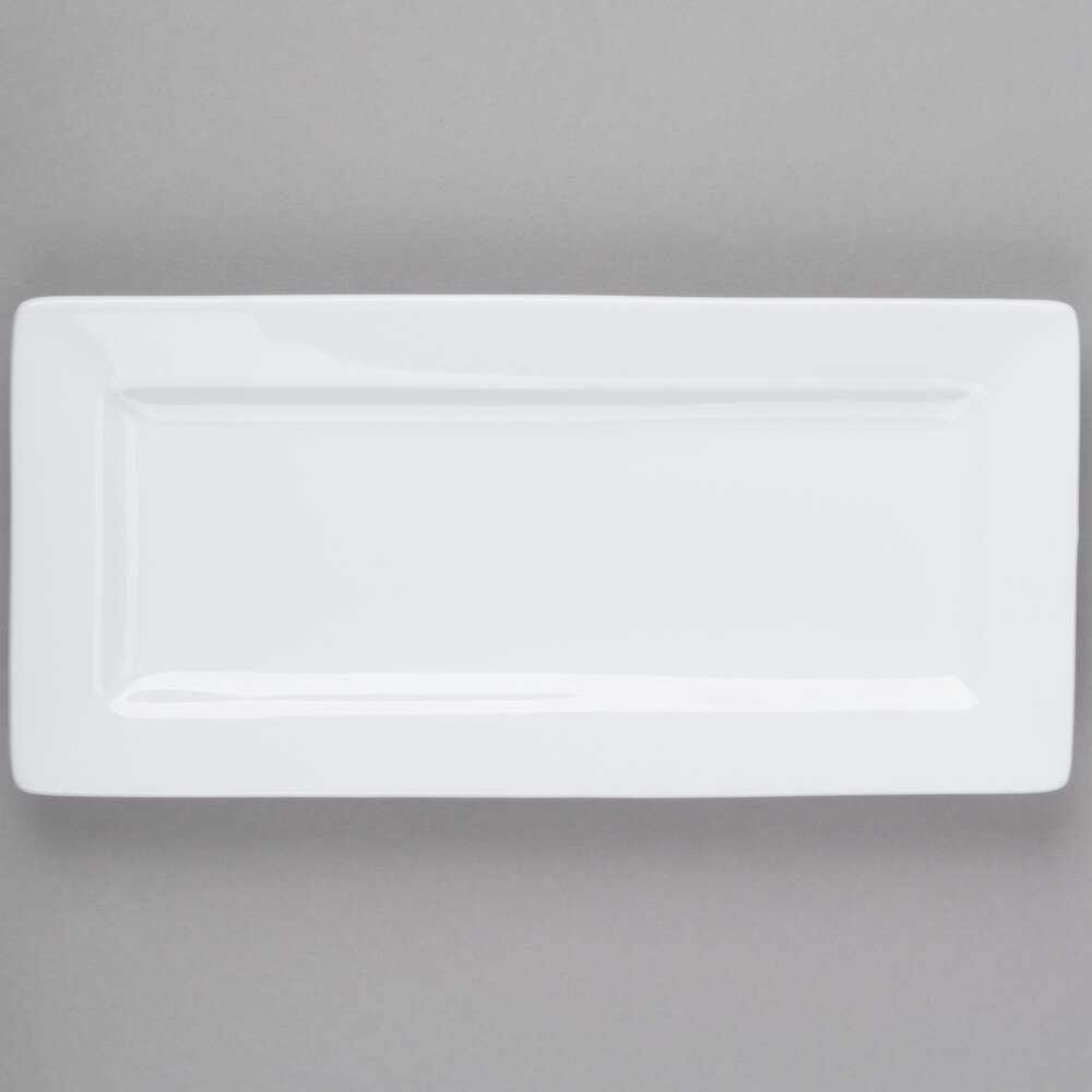 Libbey Slate 11" x 5" Ultra Bright White Wide Rim Rectangular Porcelain Plate - 12/Case