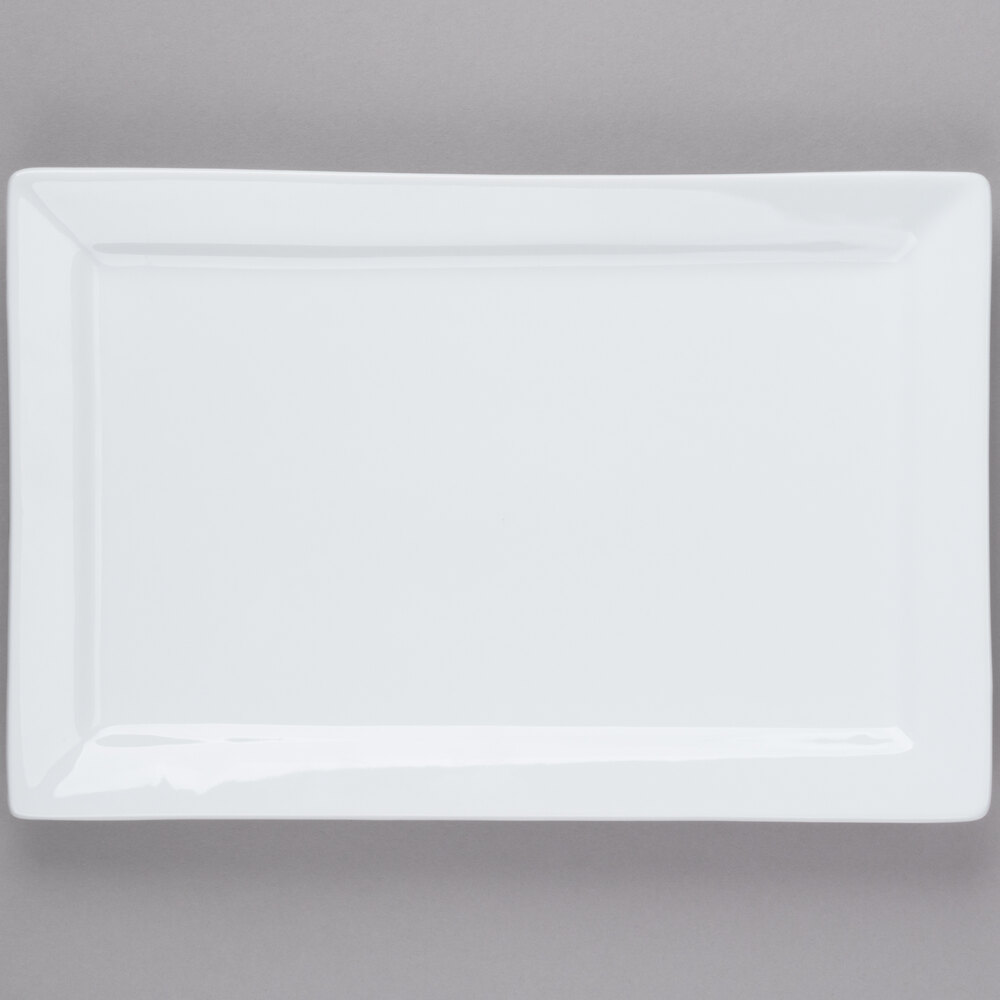 Libbey Slate 12" x 8" Ultra Bright White Wide Rim Rectangular Porcelain Plate - 12/Case