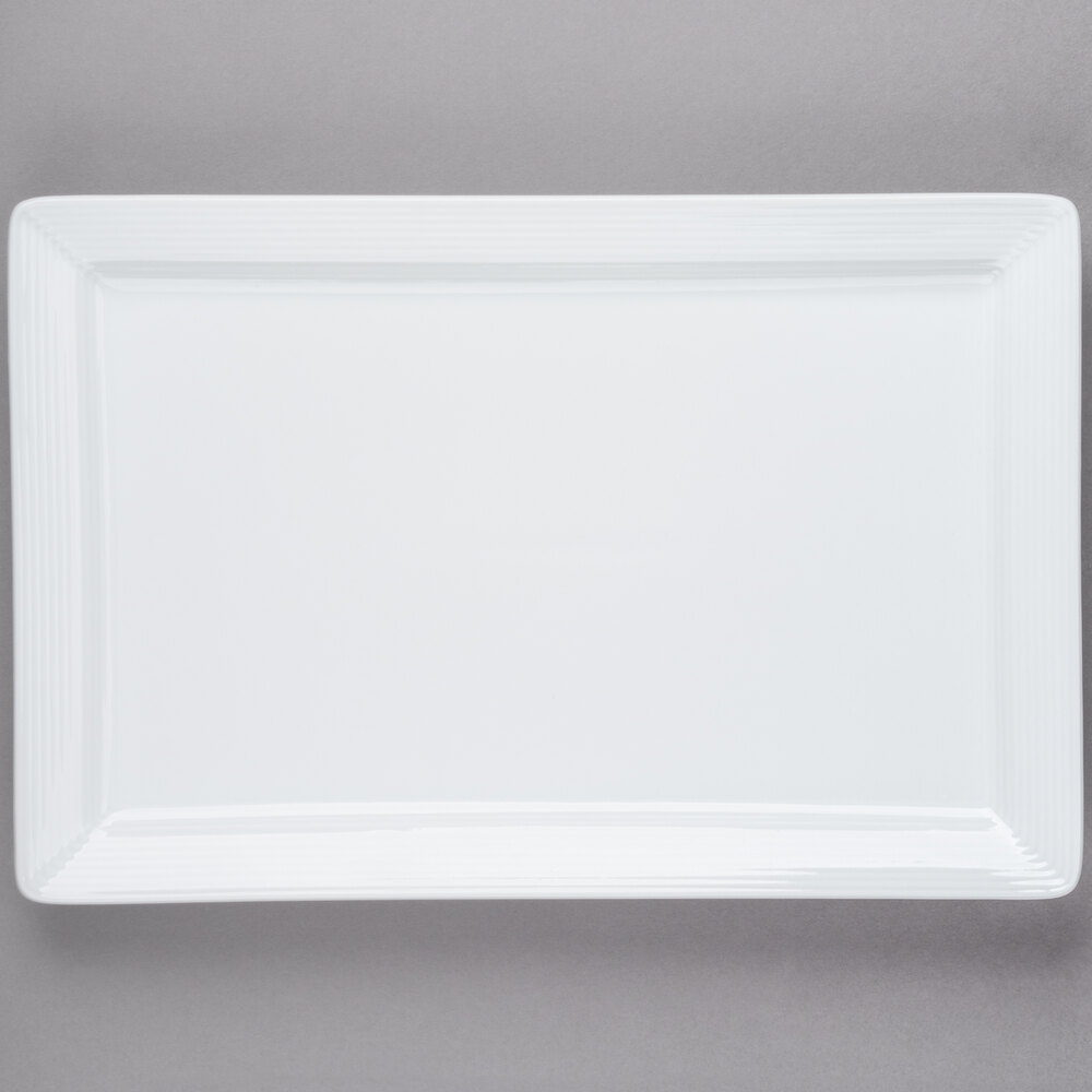 Libbey Slate Select 12" x 8" Ultra Bright White Embossed Wide Rim Rectangular Porcelain Plate - 12/Case
