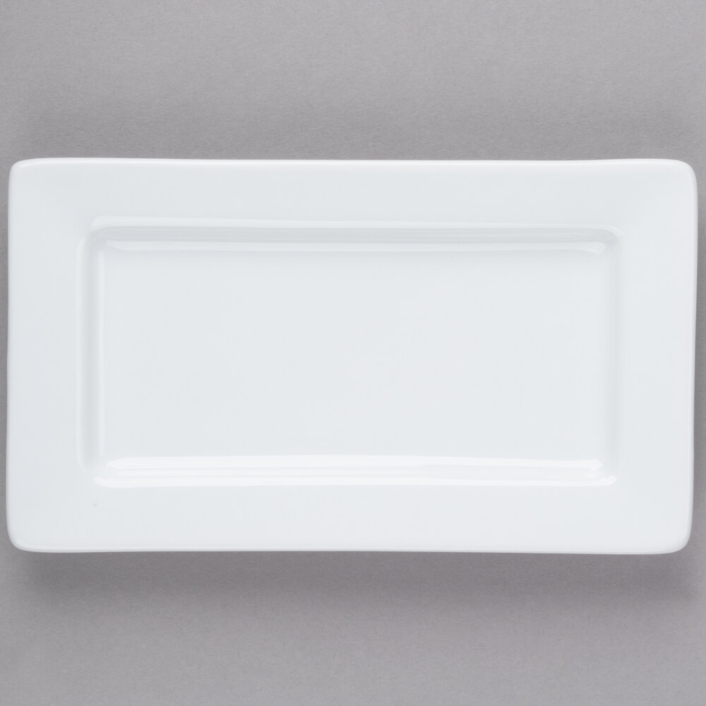 Libbey Slate 7 1/2" x 4 1/4" Ultra Bright White Wide Rim Rectangular Porcelain Plate - 36/Case