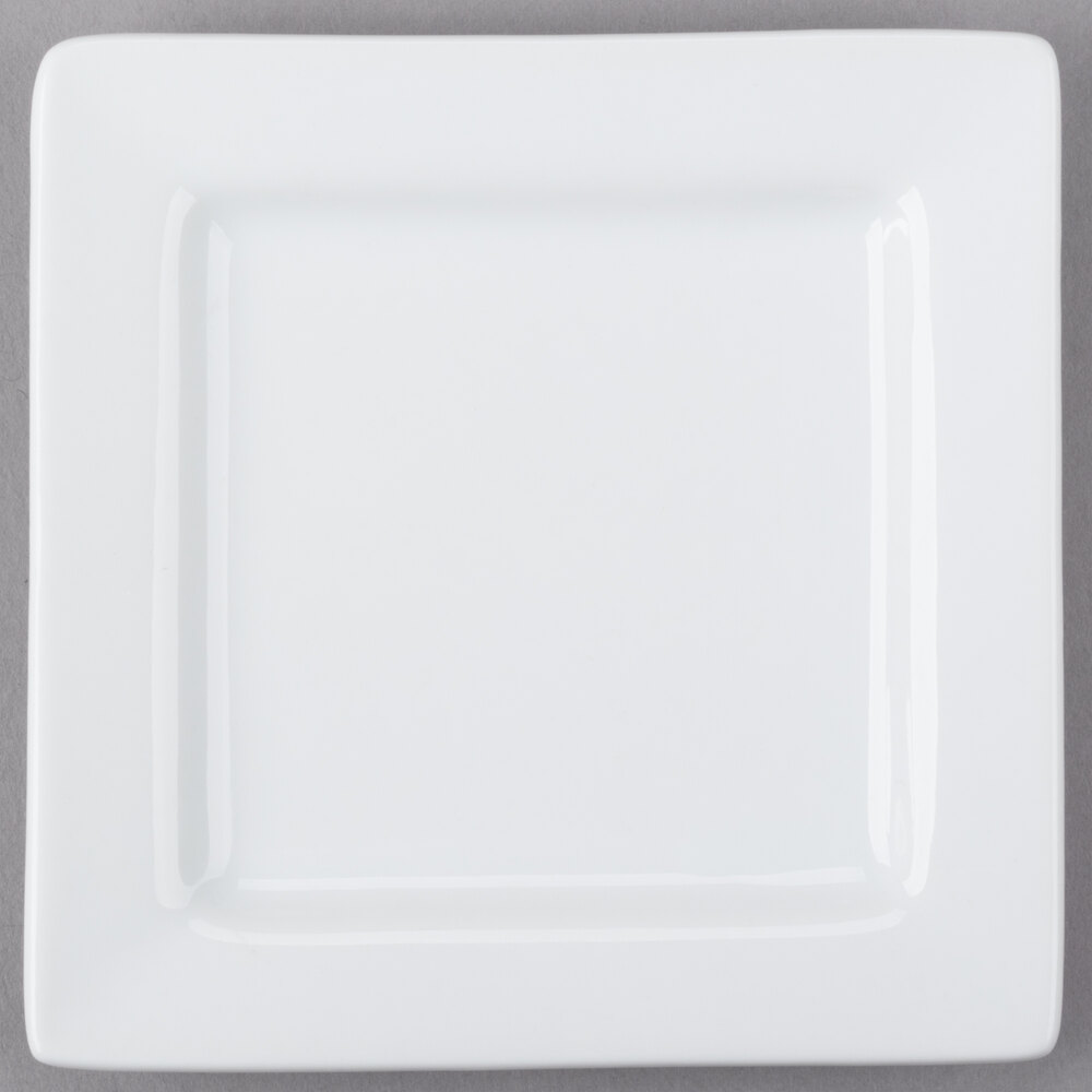 Libbey Slate 4" Ultra Bright White Wide Rim Square Micro Porcelain Plate - 36/Case