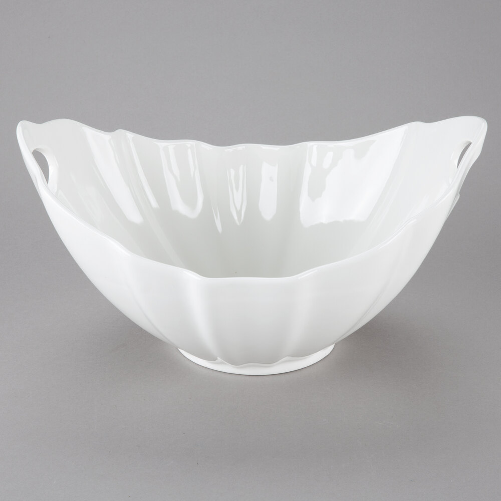 10 Strawberry Street WTR-13WVBOATBWL Whittier 80 oz. White Porcelain Boat Bowl with Wave Texture - 4/Case