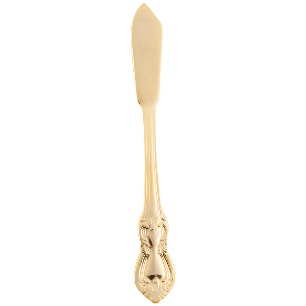 10 Strawberry Street CRWNGLD-BK Crown Royal 6 1/2" Gold Plated 18/0 Heavy Weight Stainless Steel Butter Knife - 12/Case