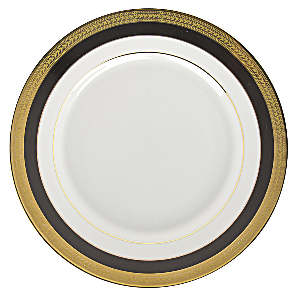10 Strawberry Street SAH-5BK Sahara 7" Black and Gold Porcelain Plates - 24/Case