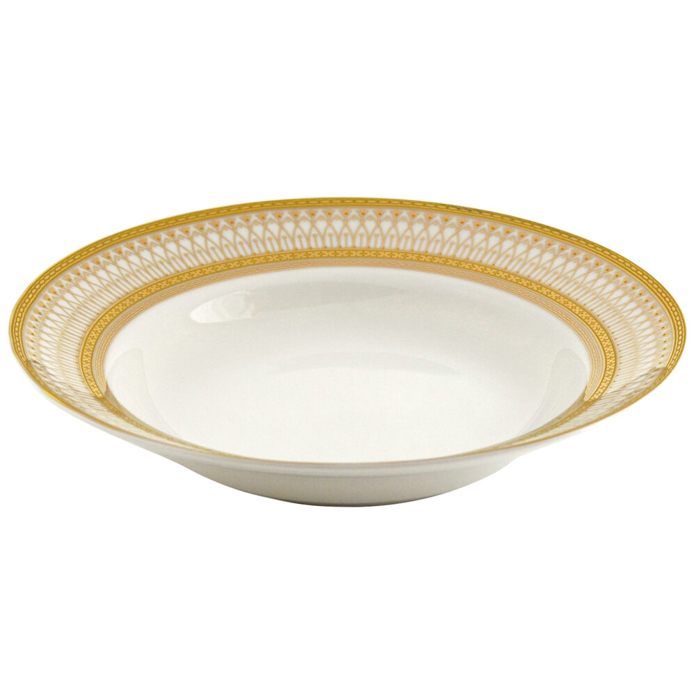 10 Strawberry Street IRIANA-3GLD Iriana 8 oz. Gold Wide Rim Porcelain Soup Bowl - 24/Case