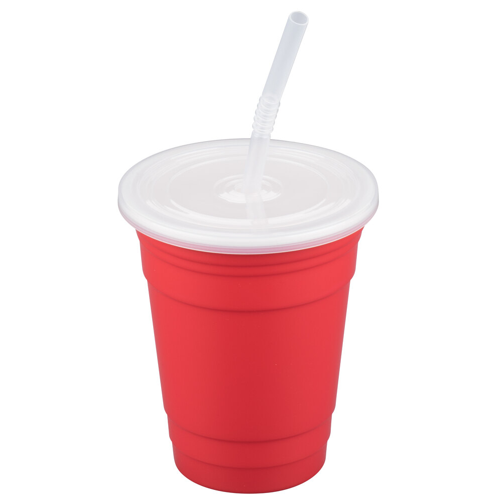 GET SC-16-SET-R To-Go 16 oz. Red Customizable Plastic Reusable Tumbler, Lid, and Straw Set - 24/Case
